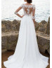 Ivory Lace Chiffon Slit Boho Beach Wedding Dress Ivory Lace Chiffon Slit Boho Beach Wedding Dress